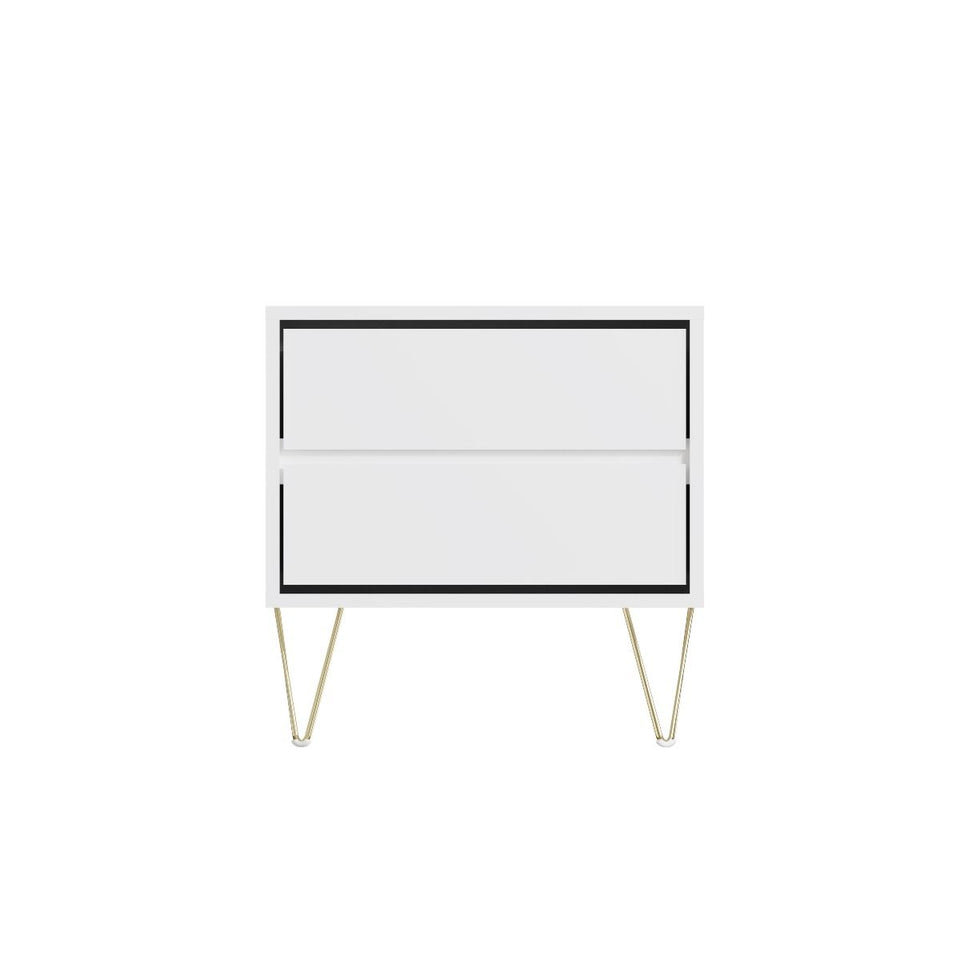 Fifomi 2 Drawer Bedside Table – Modern White Nightstand with Gold Legs and Storage Drawers Bedside Shelf Table for Bedroom