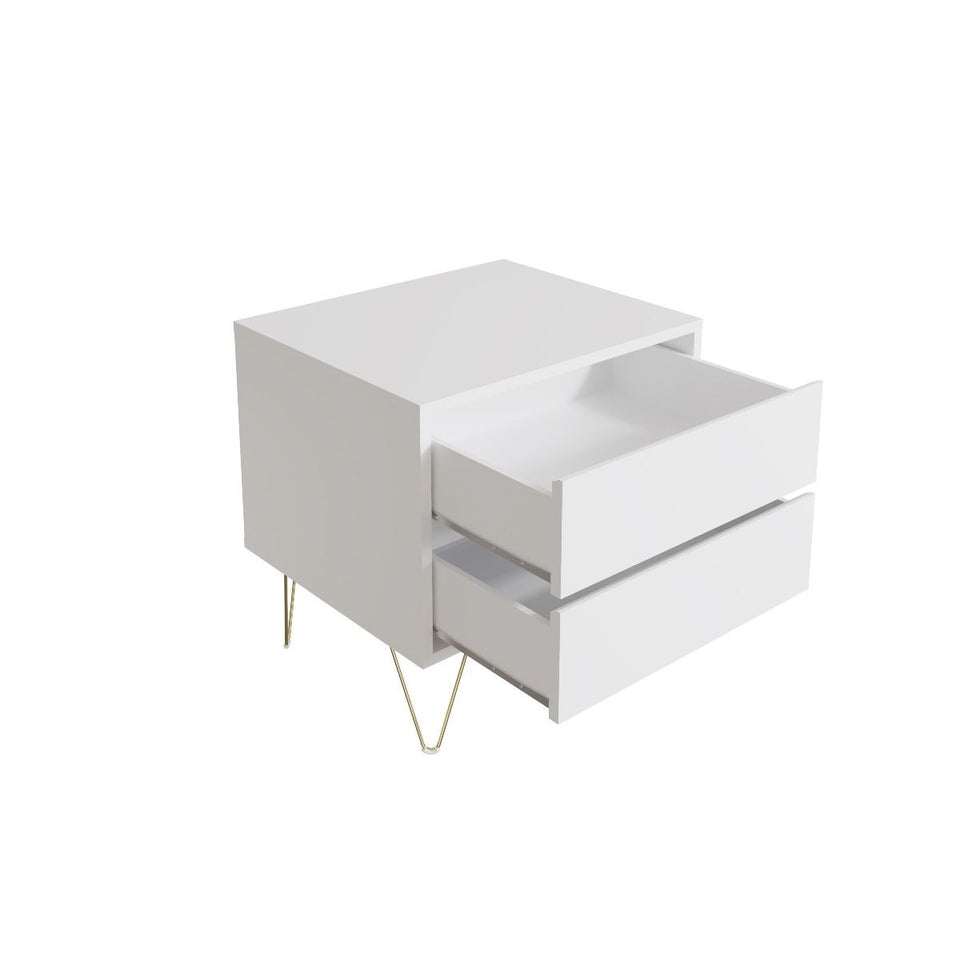 Fifomi 2 Drawer Bedside Table – Modern White Nightstand with Gold Legs and Storage Drawers Bedside Shelf Table for Bedroom