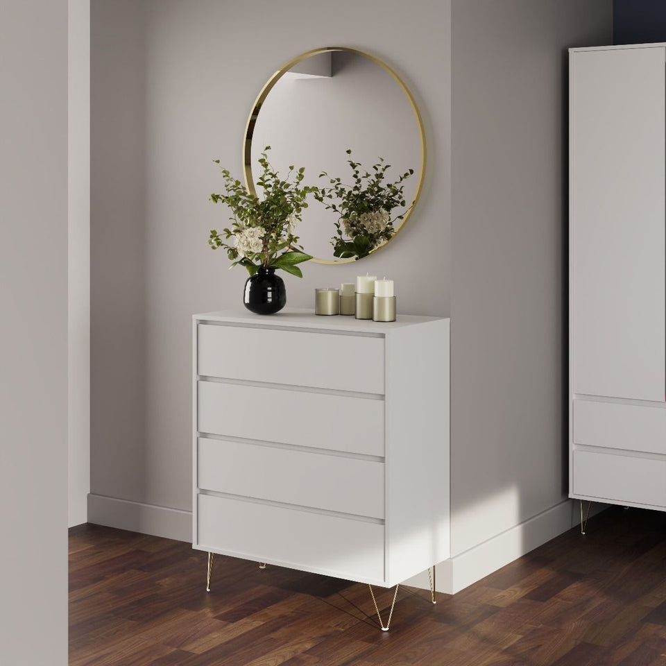 Fifomi 4 Drawer Chest – Modern White Chest of Drawers with Gold Legs Bedroom Storage Solution