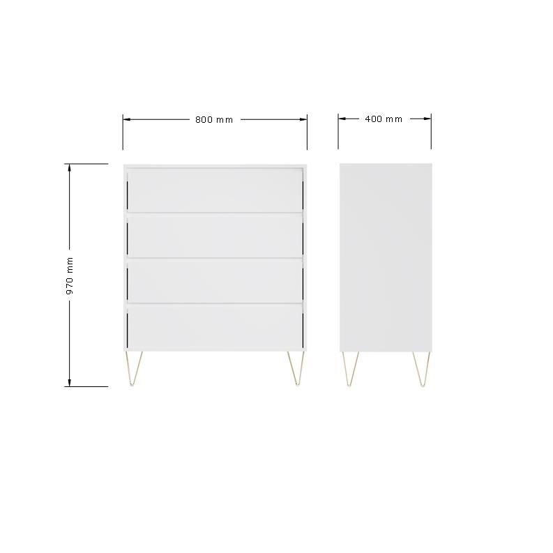 Fifomi 4 Drawer Chest – Modern White Chest of Drawers with Gold Legs Bedroom Storage Solution