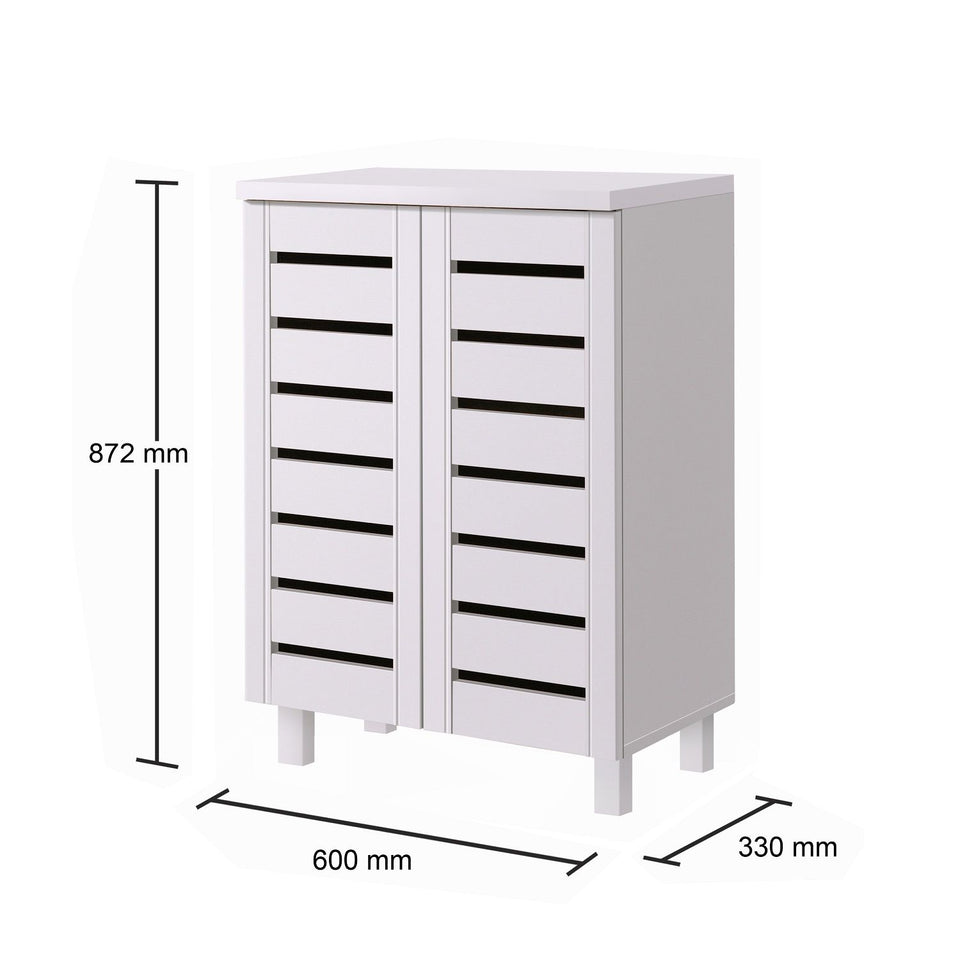 White 2-Door Shoe Cabinet with 3 Fixed Shelves – Stores up to 10 Pairs