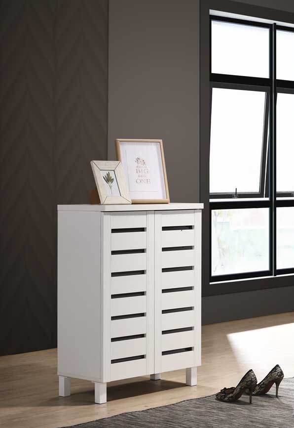 White 2-Door Shoe Cabinet with 3 Fixed Shelves – Stores up to 10 Pairs