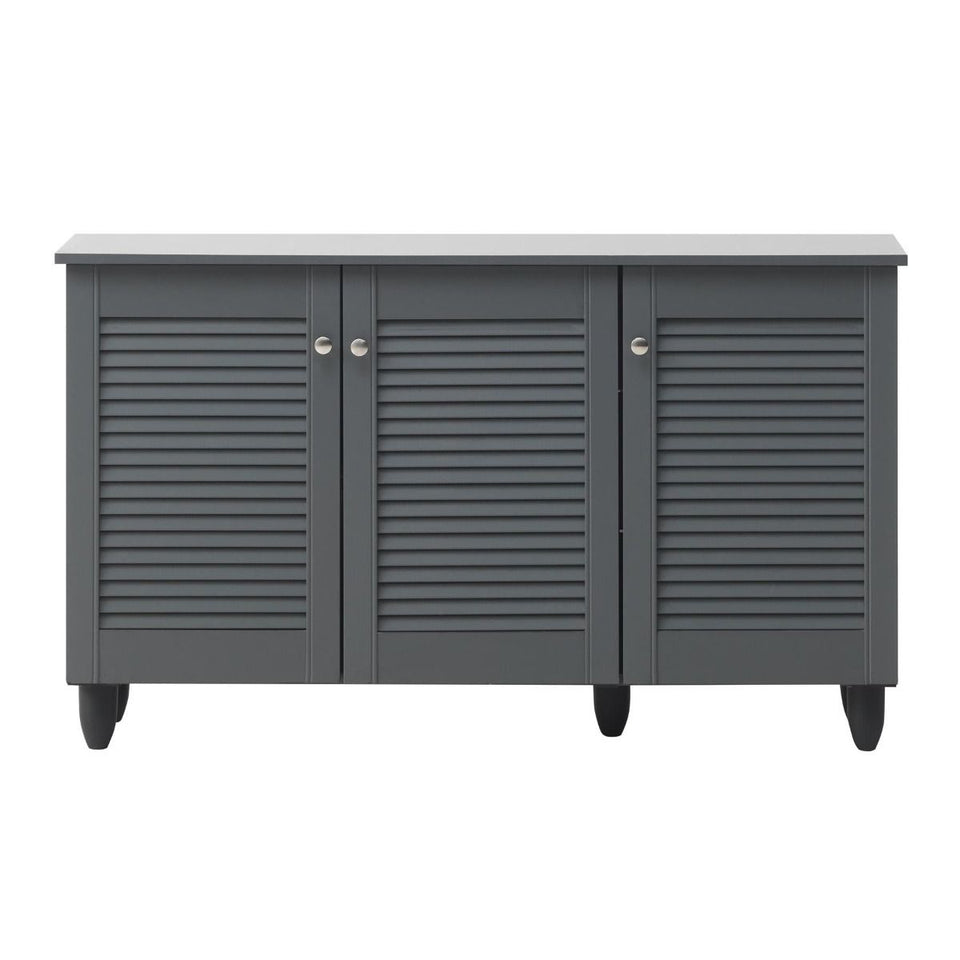 Lavish Kitchen Isle 3-door Sonoma Oak Grey shoe cabinet with spacious storage for up to 15 pairs of shoes, sleek and modern design.