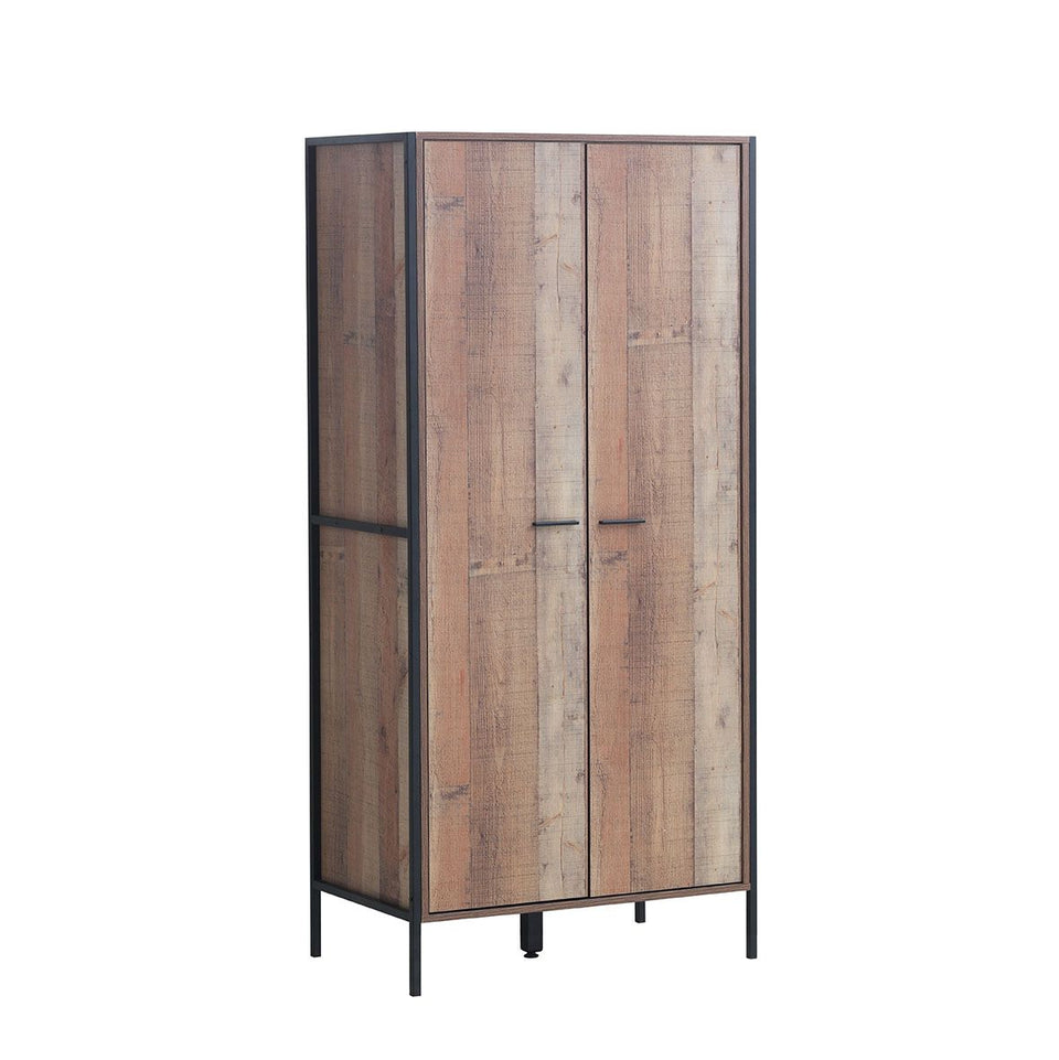 2 Door Wardrobe with Shelving Rustic Storage, Hanging Cupboard, Bedroom Furniture