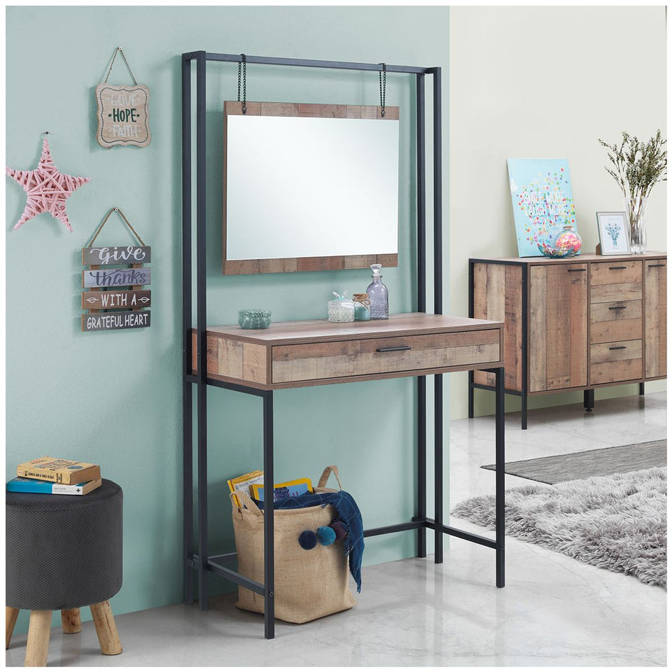 Rustic Industrial Dressing Table with Mirror Makeup Desk Vanity Table