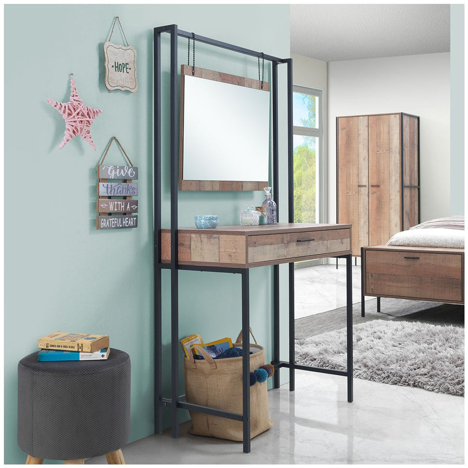 Rustic Industrial Dressing Table with Mirror Makeup Desk Vanity Table