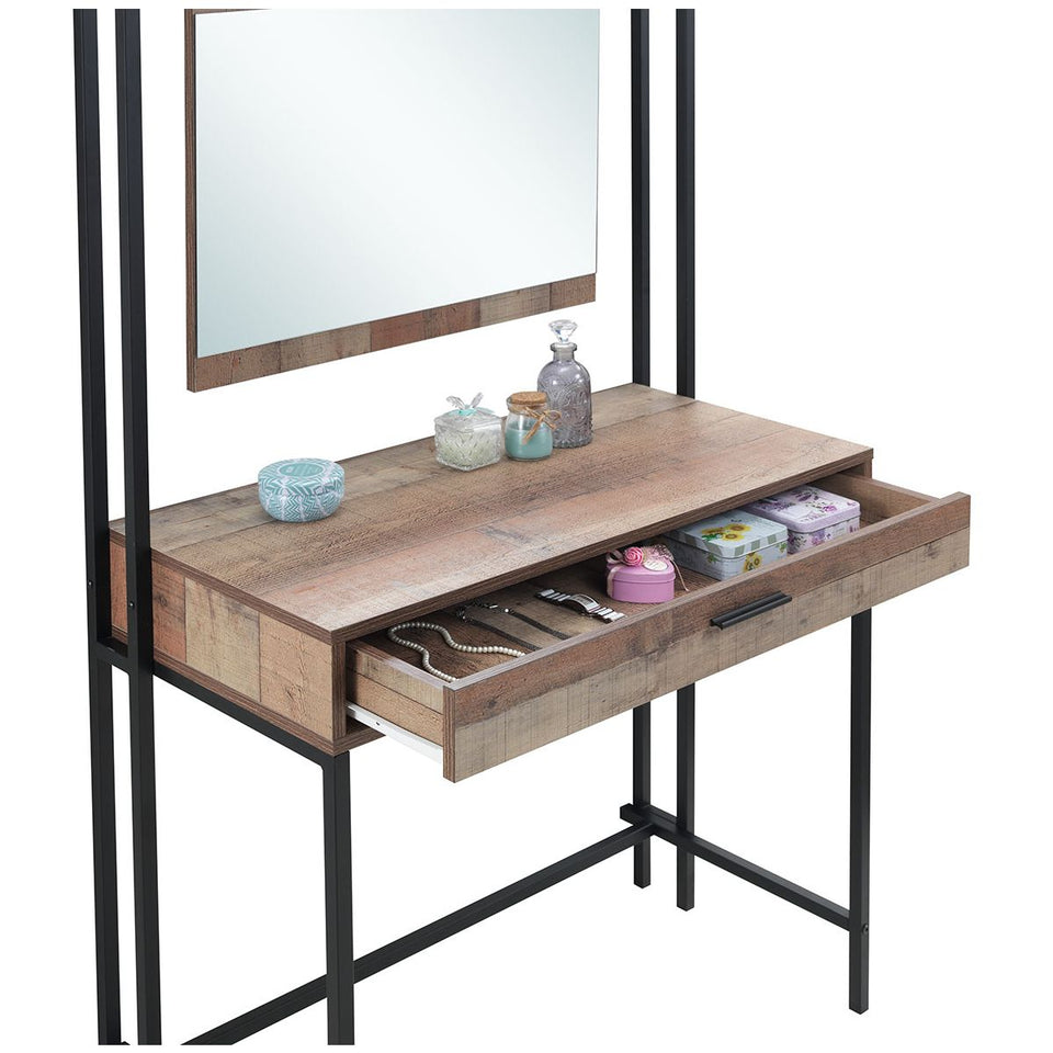 Rustic Industrial Dressing Table with Mirror Makeup Desk Vanity Table