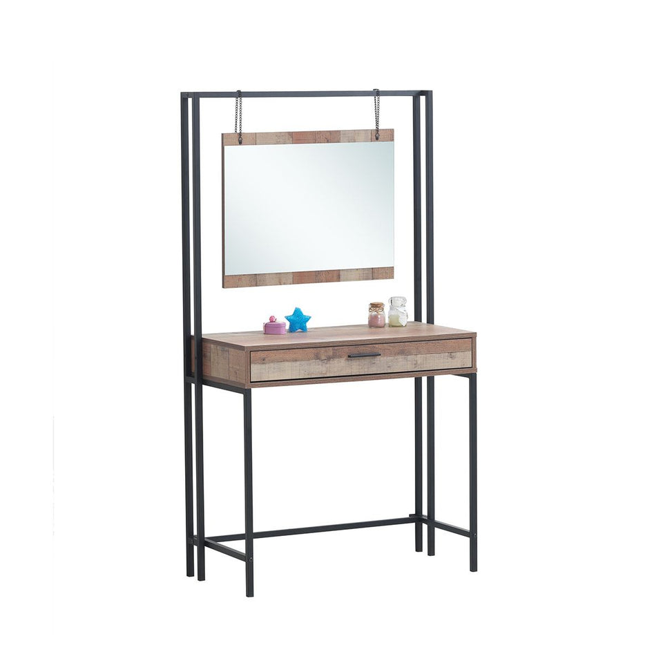 Rustic Industrial Dressing Table with Mirror Makeup Desk Vanity Table