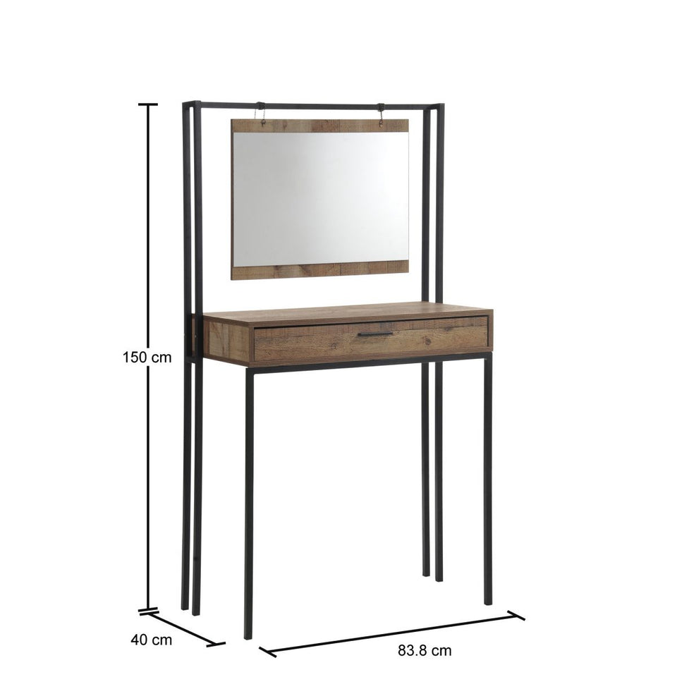 Rustic Industrial Dressing Table with Mirror Makeup Desk Vanity Table