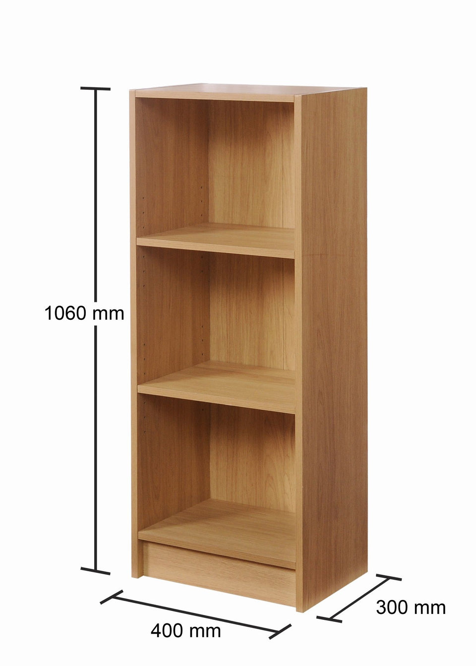 Medium Narrow Oak Bookcase with 3 Adjustable Shelves – Slim Storage Unit