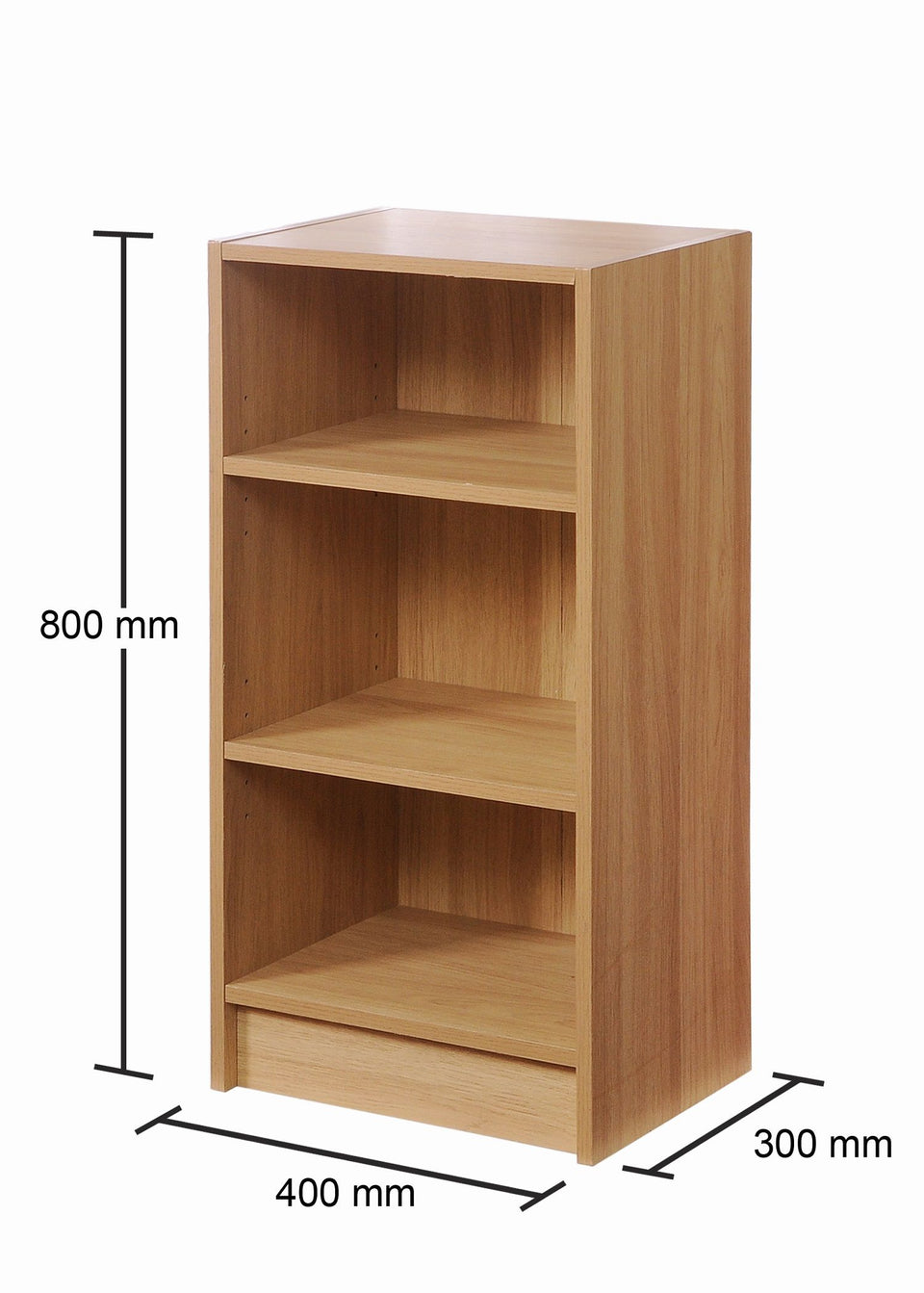 Narrow Oak Bookcase with 3 Adjustable Shelves – Compact Storage Unit