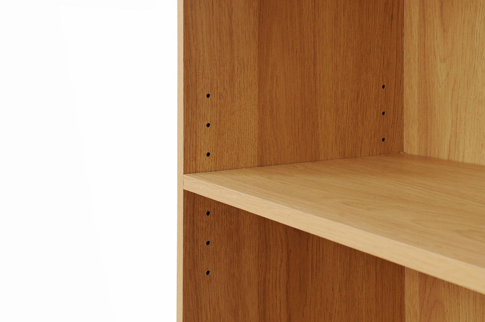 Low Wide Oak Bookcase with 3 Adjustable Shelves – Modern Storage Unit