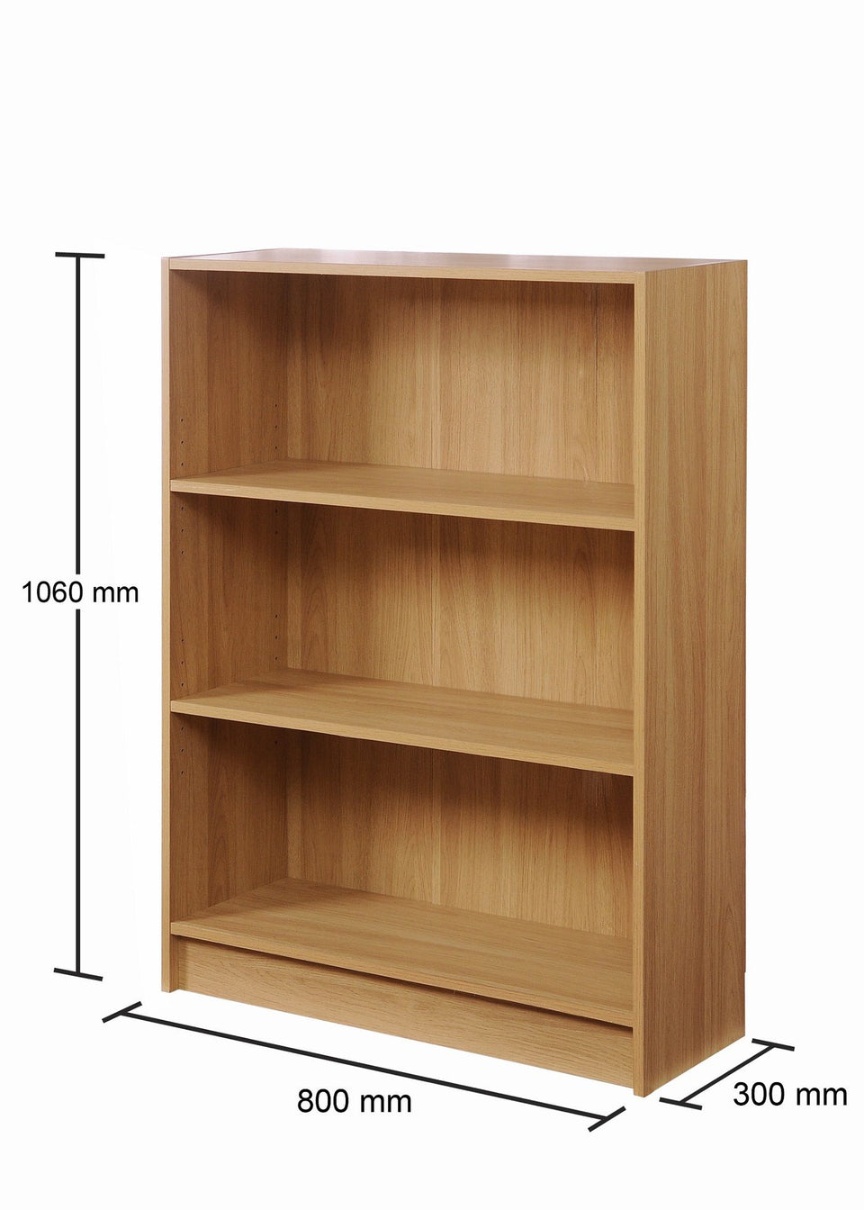 Low Wide Oak Bookcase with 3 Adjustable Shelves – Modern Storage Unit