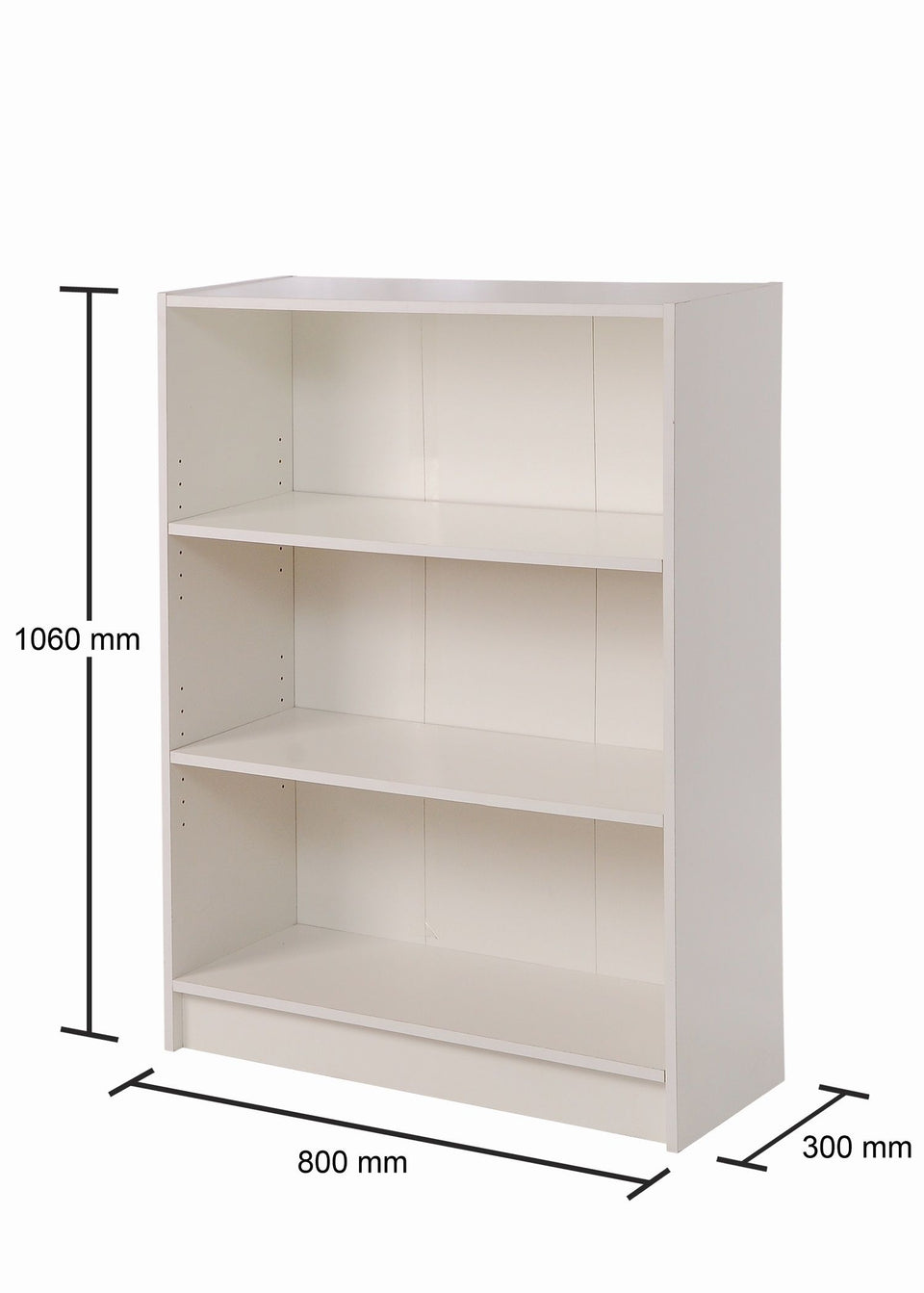 Low Wide White Bookcase with 3 Adjustable Shelves – Modern Storage Unit