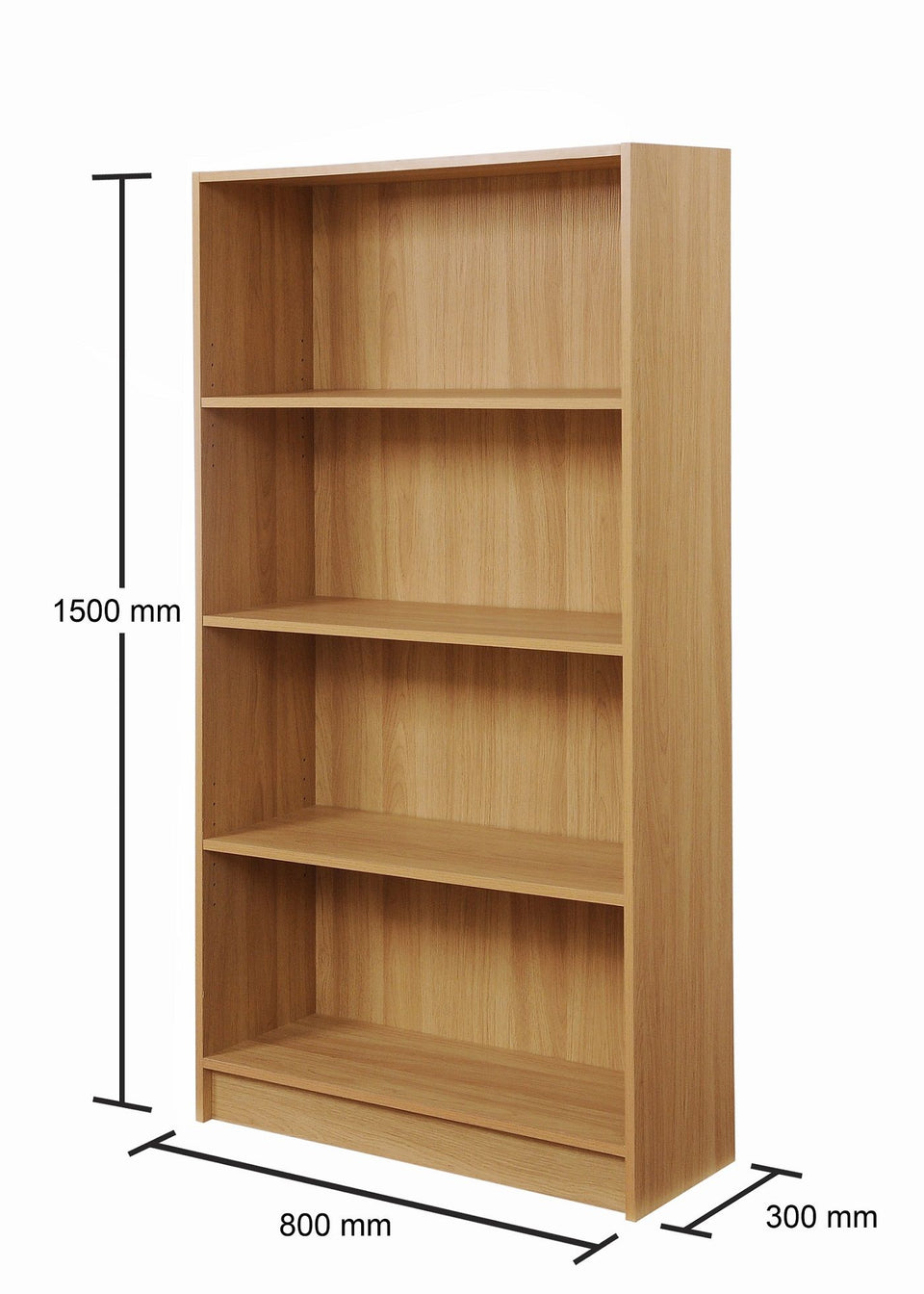 Tall Oak Bookcase with 4 Adjustable Shelves – Modern Home Storage