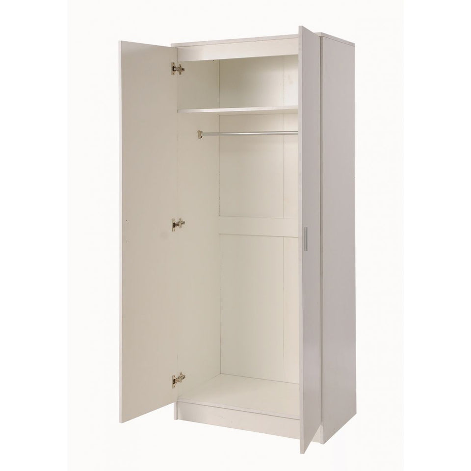 2 Door Wardrobe Storage Hanging Door Cupboard Hanging Rail and 1 interior Shelf