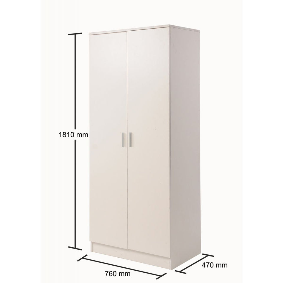 2 Door Wardrobe Storage Hanging Door Cupboard Hanging Rail and 1 interior Shelf
