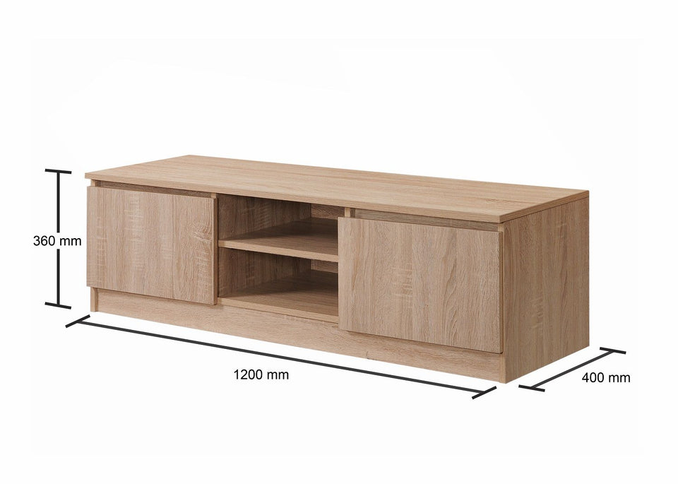 120cm Sonoma Oak TV Cabinet with 2 Doors and 2 Open Shelves – Modern Media Storage Unit