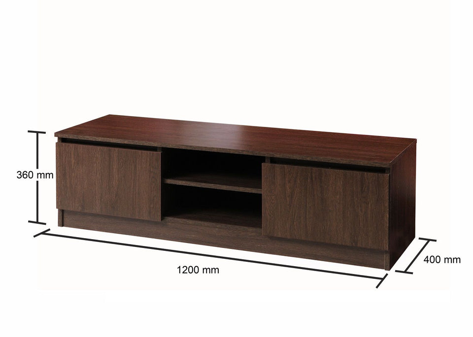 120cm Dark Oak TV Cabinet with 2 Doors and Open Shelf – Modern Media Storage Unit