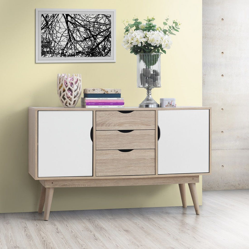 Sonoma Oak Sideboard Cabinet – 2 Doors & 3 Drawers, Scandinavian Style