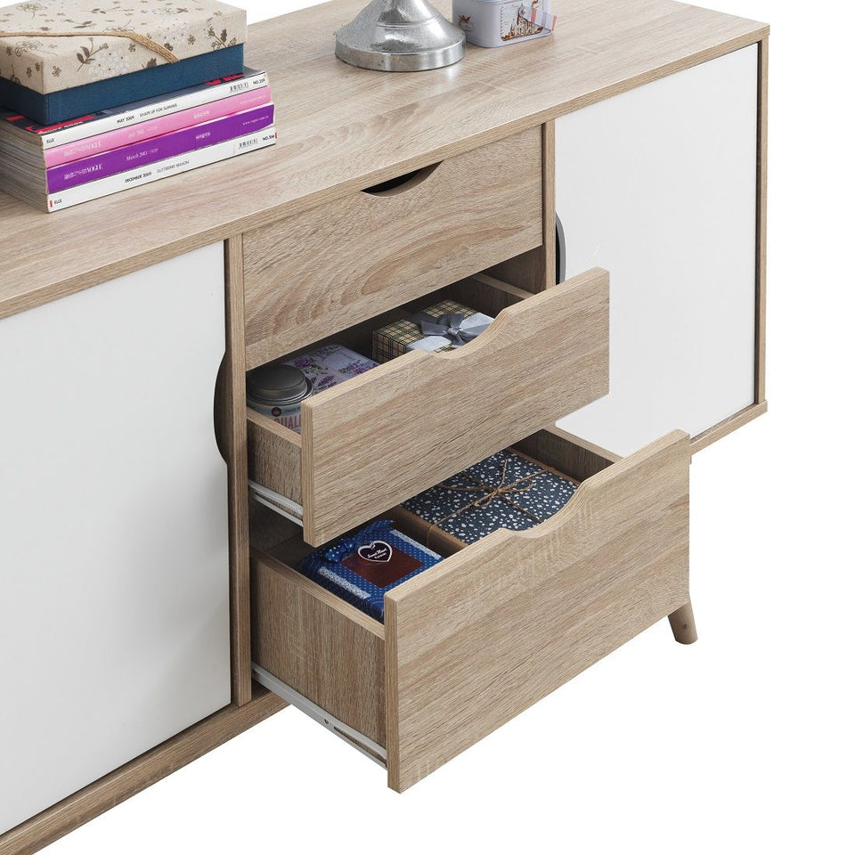 Sonoma Oak Sideboard Cabinet – 2 Doors & 3 Drawers, Scandinavian Style
