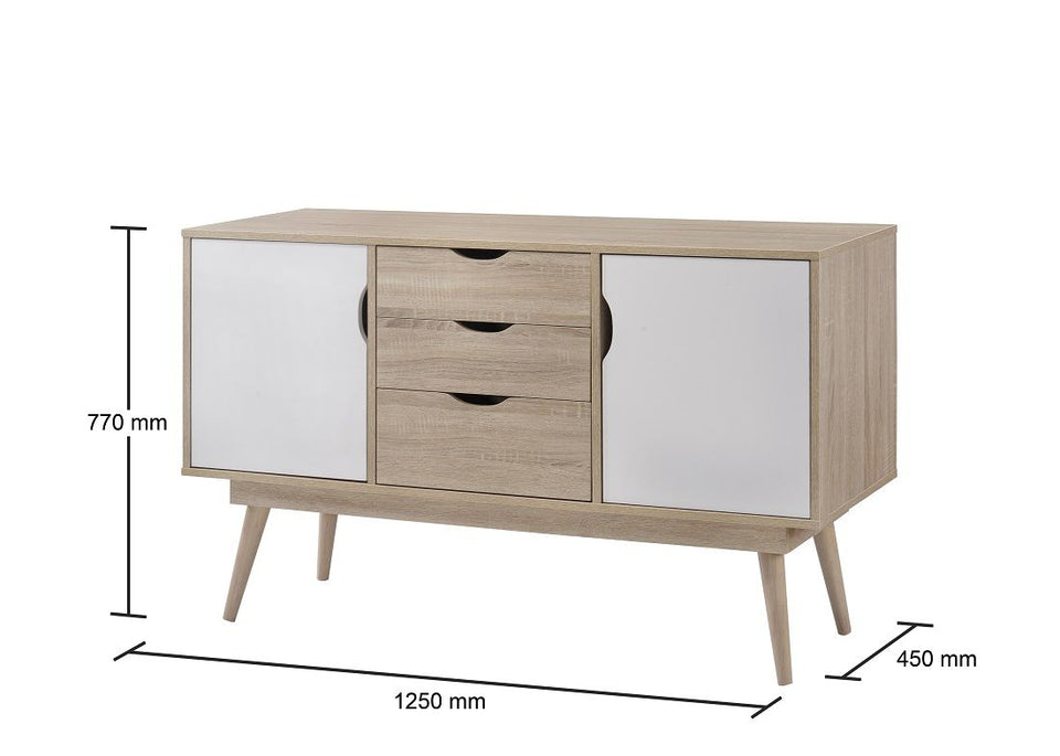 Sonoma Oak Sideboard Cabinet – 2 Doors & 3 Drawers, Scandinavian Style