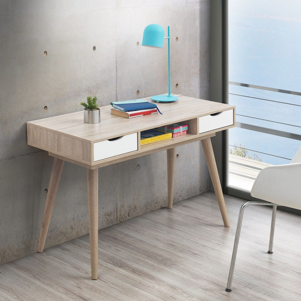 Sonoma Oak Home Office Desk with 2 Drawers – Scandinavian Style