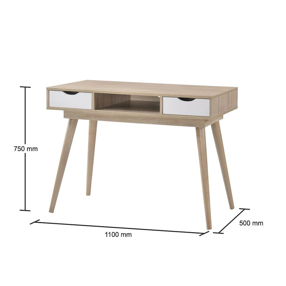 Sonoma Oak Home Office Desk with 2 Drawers – Scandinavian Style