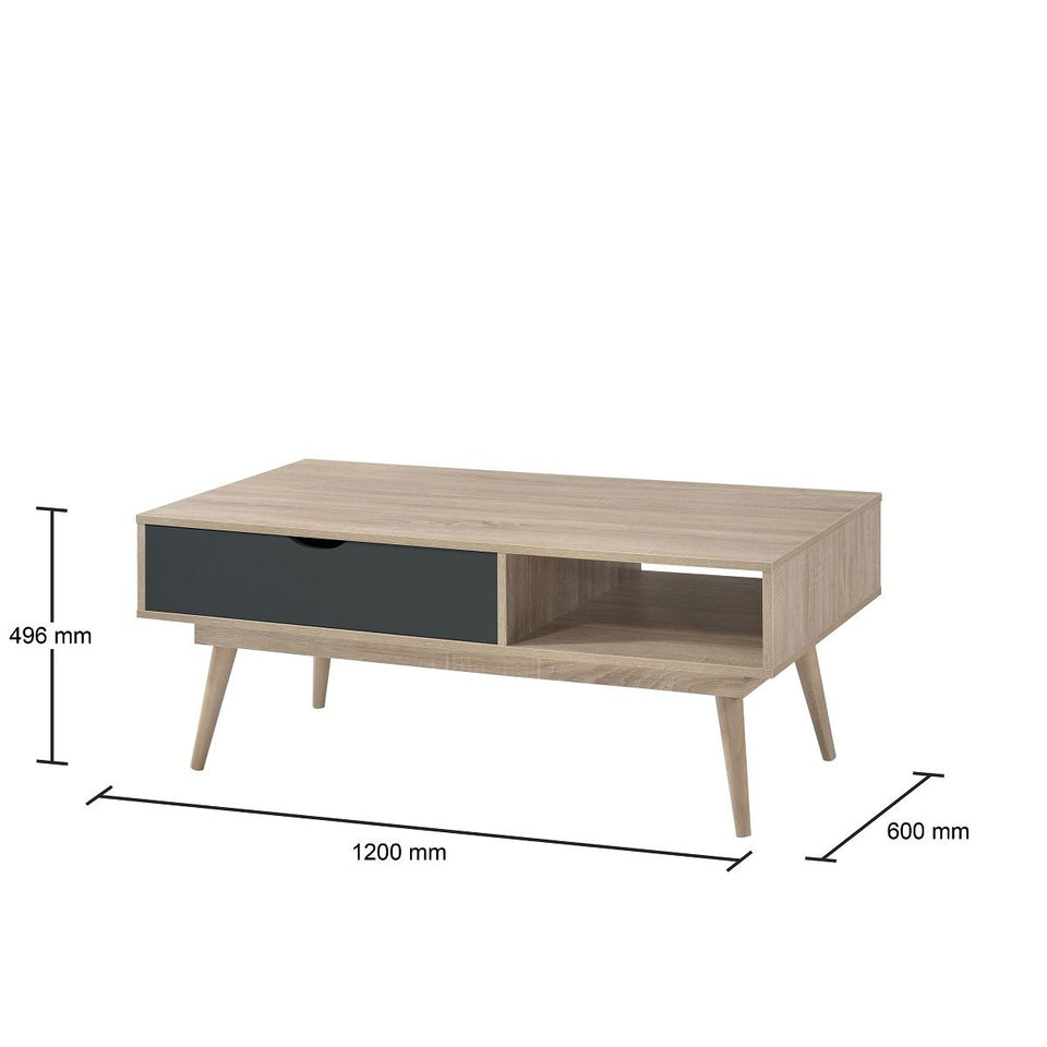 Sonoma Oak Coffee Table with 1 Drawer & 1 Shelf – Wide Tabletop Storage