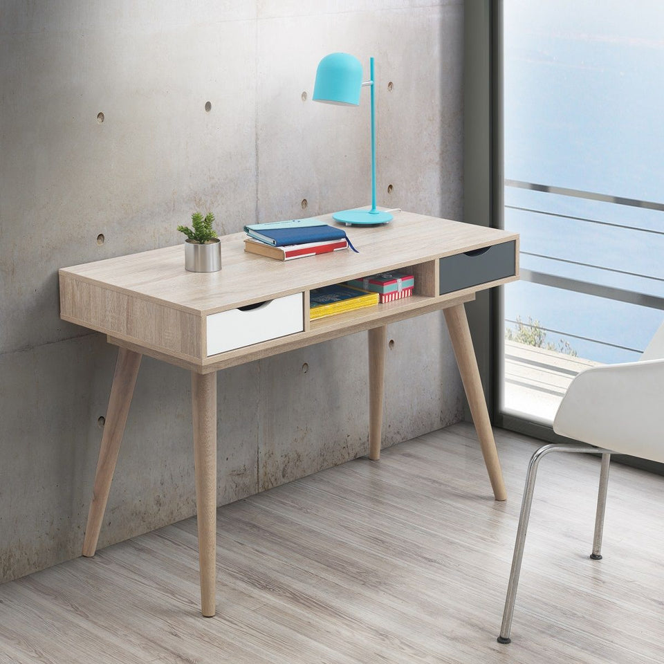 Modern Home Office Desk with 2 Drawers – Sonoma Oak Finish