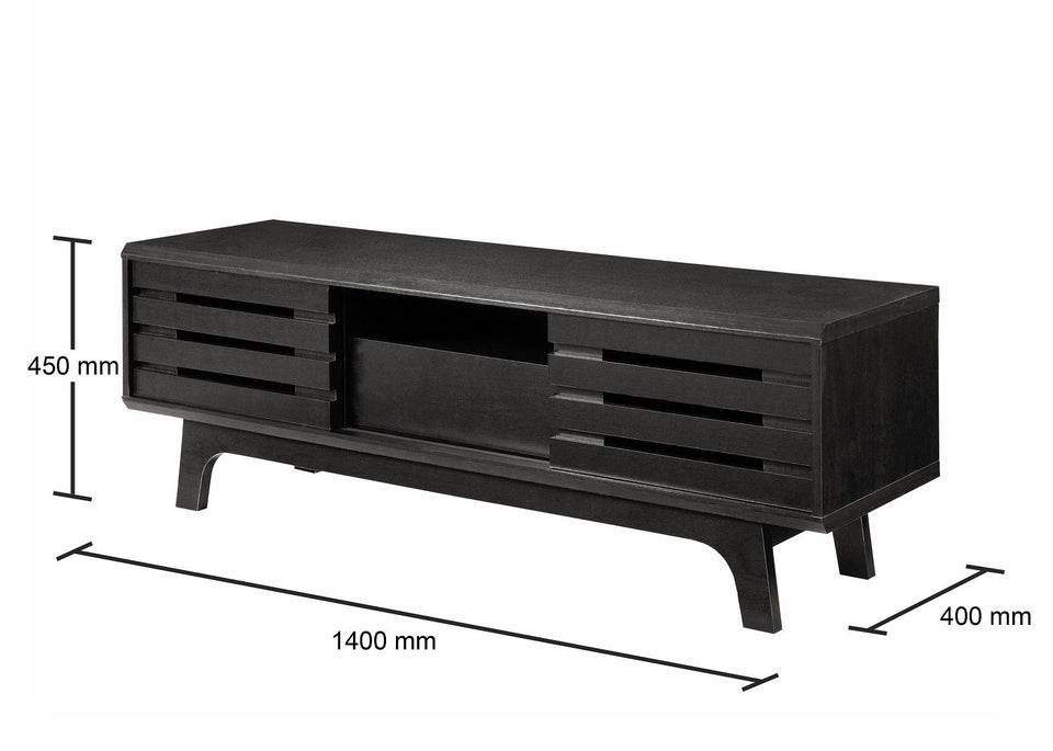 Dark Oak TV Cabinet with Sliding Doors, Drawer & Shelf – Mesa Tawny Range