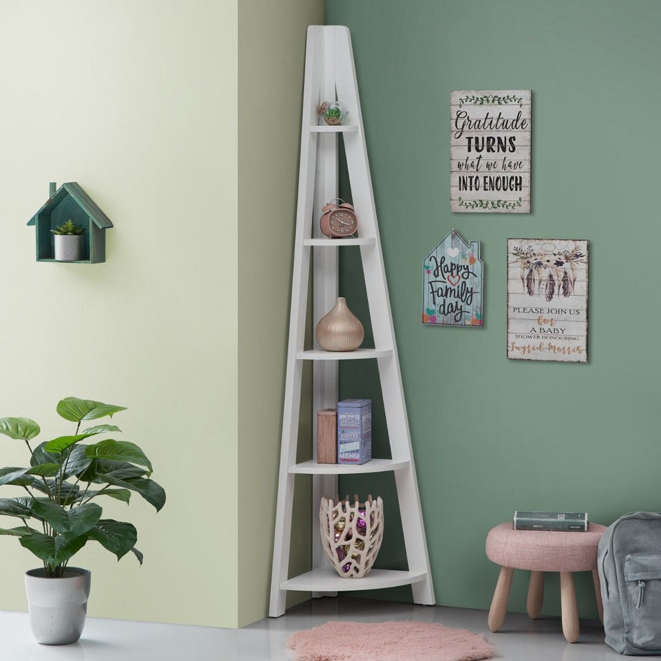 5 Tier Corner Ladder Shelving Storage Shelves  Bookcase Unit