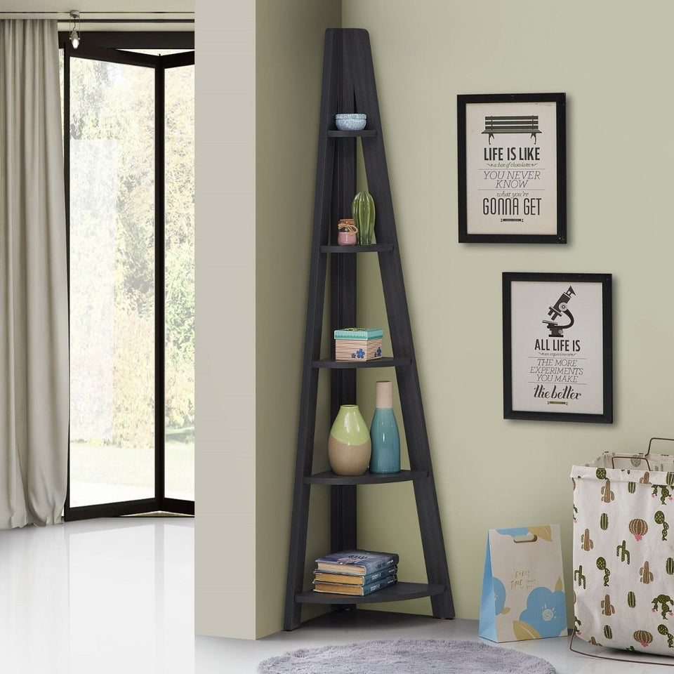 5 Tier Corner Ladder Shelving Storage Shelves  Bookcase Unit