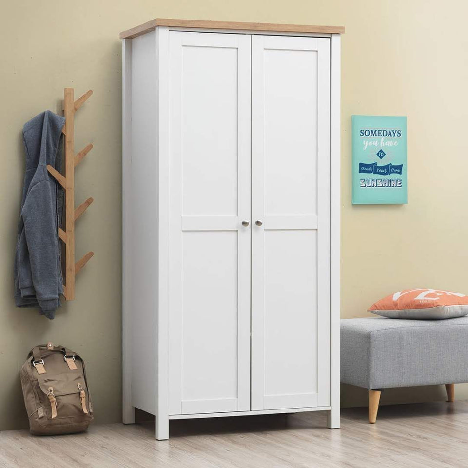 Agonmi 2 Door Wardrobe Storage with Hanging Rail and Shelving in White