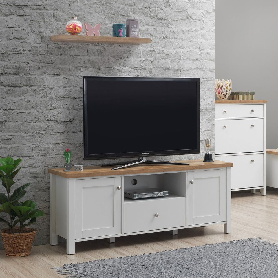 Modern TV Stand Cabinet Unit with 2 Doors, 1 Drawer, and Shelf Storage - White