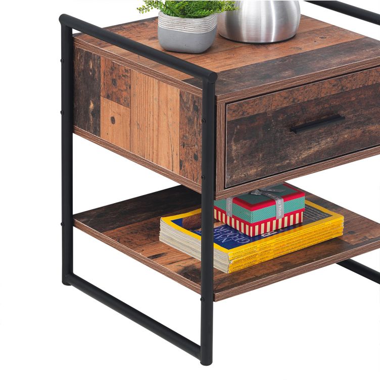 Modern Rustic Nightstand Bedside Table with 1 Drawer and Shelf – Ideal for Lamps and Storage
