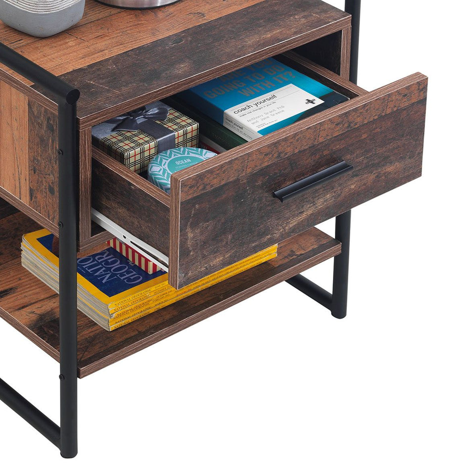 Modern Rustic Nightstand Bedside Table with 1 Drawer and Shelf – Ideal for Lamps and Storage