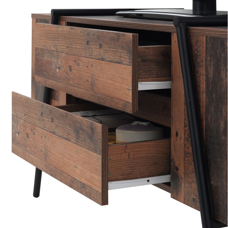 Modern Rustic TV Stand Cabinet with 2 Drawers and 4 Shelves – TV Unit for Living Room