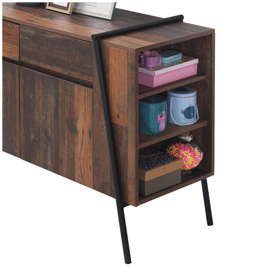 Sideboard Cabinet with 2 Doors, 2 Drawers, and Open Storage Living Room and Dining Room Furniture  Rustic
