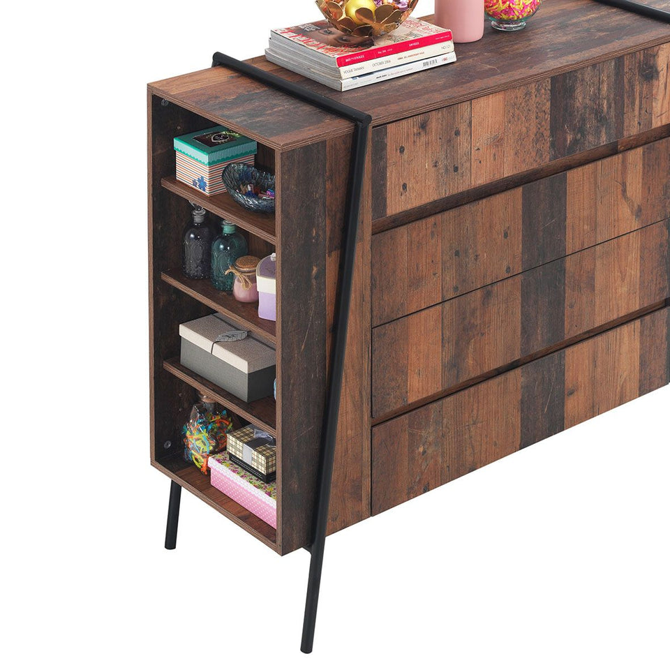 4 Drawer Chest of Drawers Bedroom Storage Cabinet with Metal Frame-  Rustic