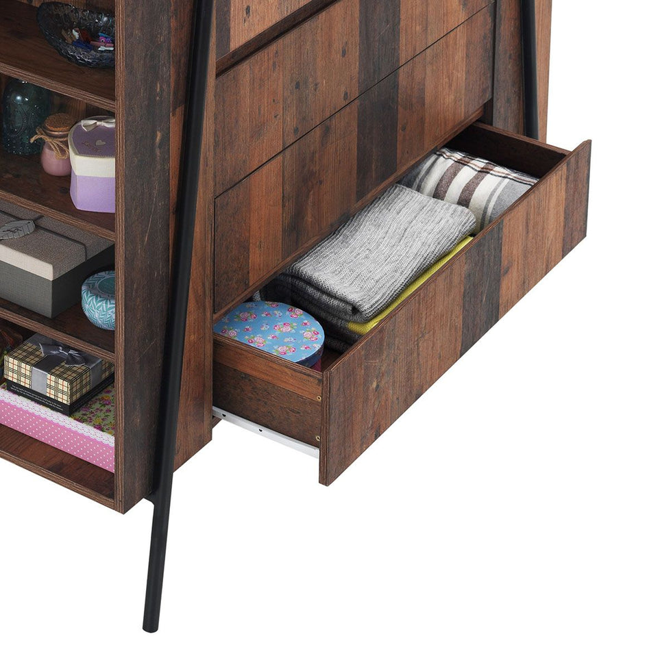 4 Drawer Chest of Drawers Bedroom Storage Cabinet with Metal Frame-  Rustic