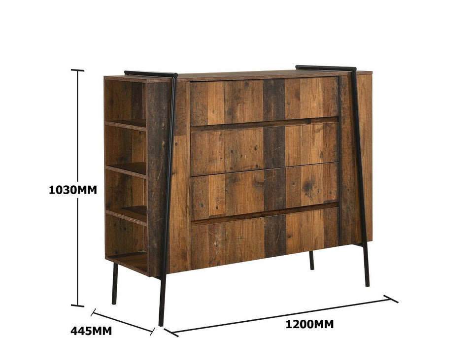 4 Drawer Chest of Drawers Bedroom Storage Cabinet with Metal Frame-  Rustic