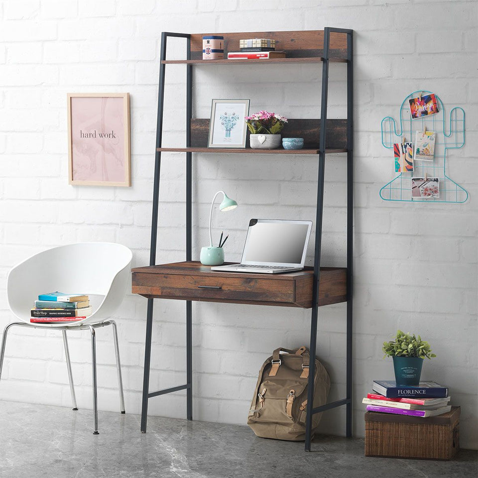 Rustic Oak Home Desk Table with 1 Drawer Study Office Computer Laptop Workstation