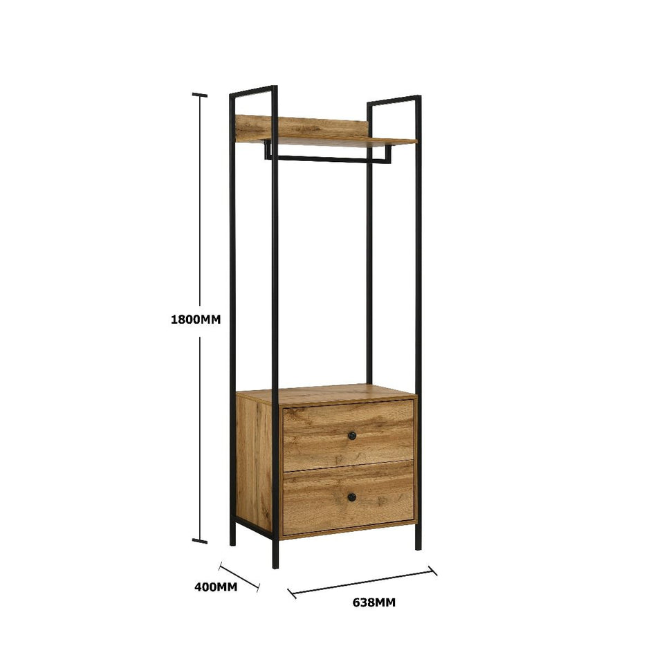 3 Piece Open Wardrobe Bedroom Furniture Set Wardrobe Drawers Metal Frame and Legs-– Stylish Storage Solution