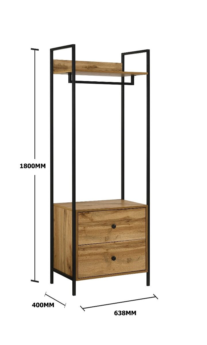 Open Wardrobe with 2 Drawers 2 Shelves Wardrobe Storage with Hanging Rail and Shelving Small Space
