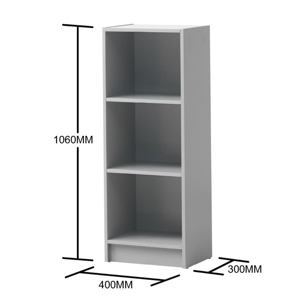 Medium Light Grey Bookcase – 3 Adjustable Shelves for Home and Office