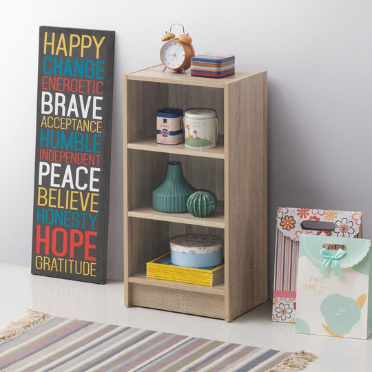 Small Sonoma Oak Bookcase – 3 Adjustable Shelves for Storage