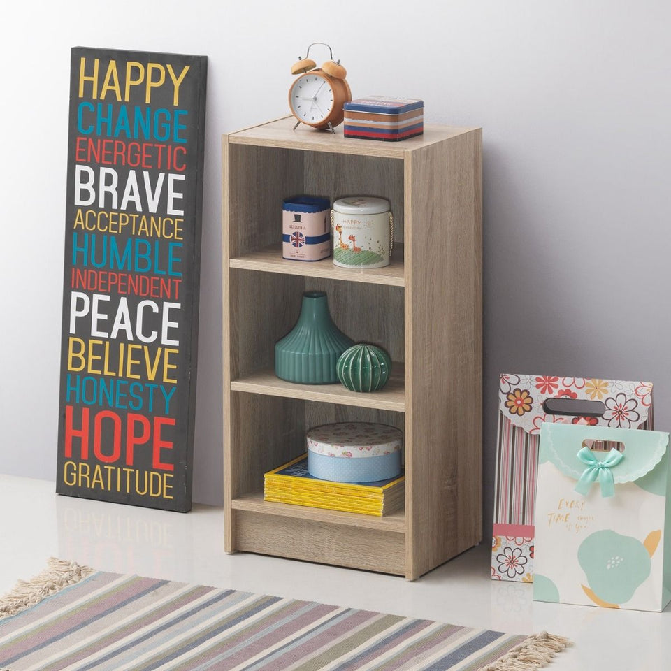 Small Sonoma Oak Bookcase – 3 Adjustable Shelves for Storage