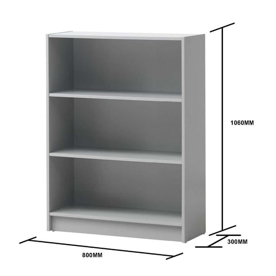 Low Wide Dark Grey Bookcase – 3 Adjustable Shelves for Storage
