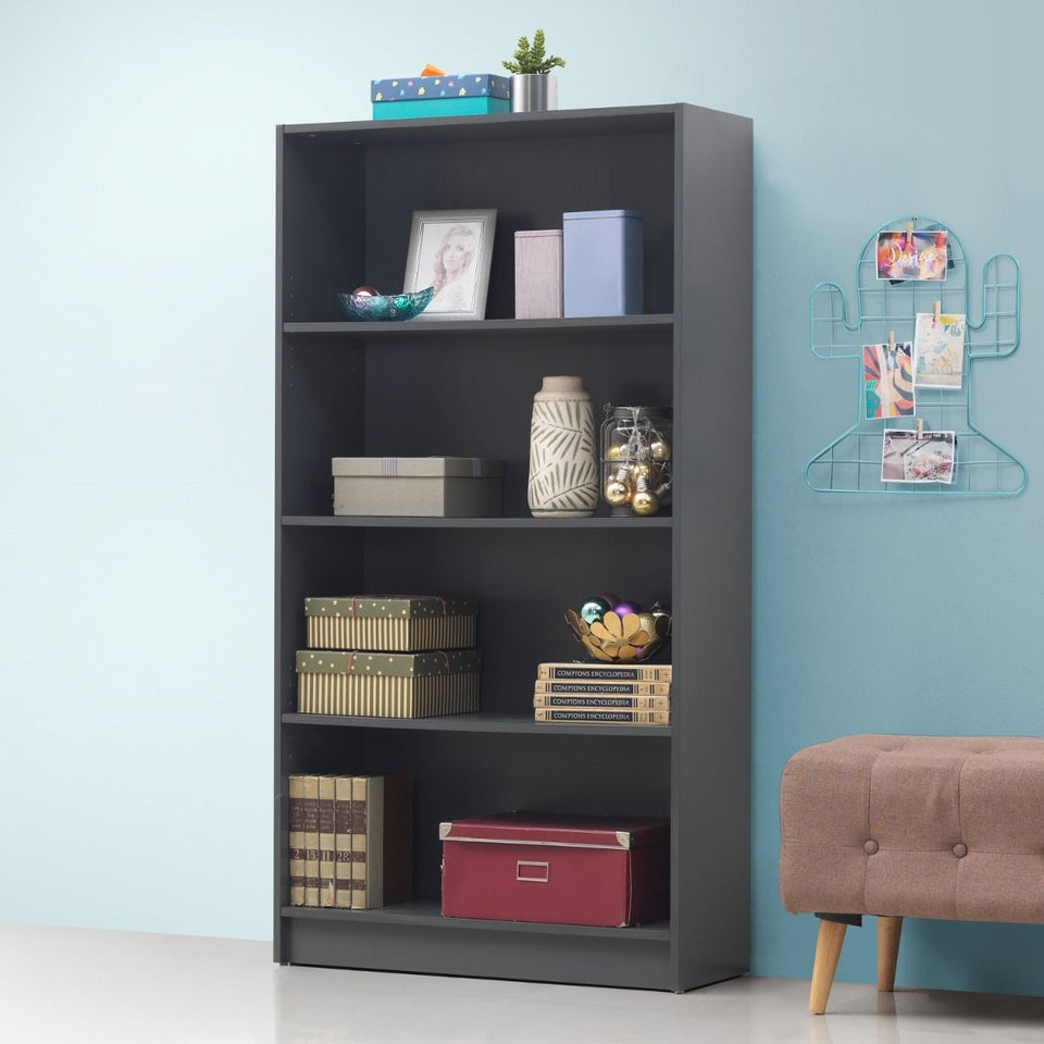 Tall Lavish Kitchen Isle bookcase with four adjustable shelves, modern home storage unit in natural wood finish.